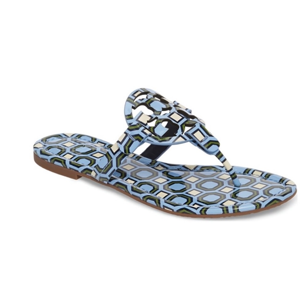 Tory Burch Blue and Cream Miller Sandals